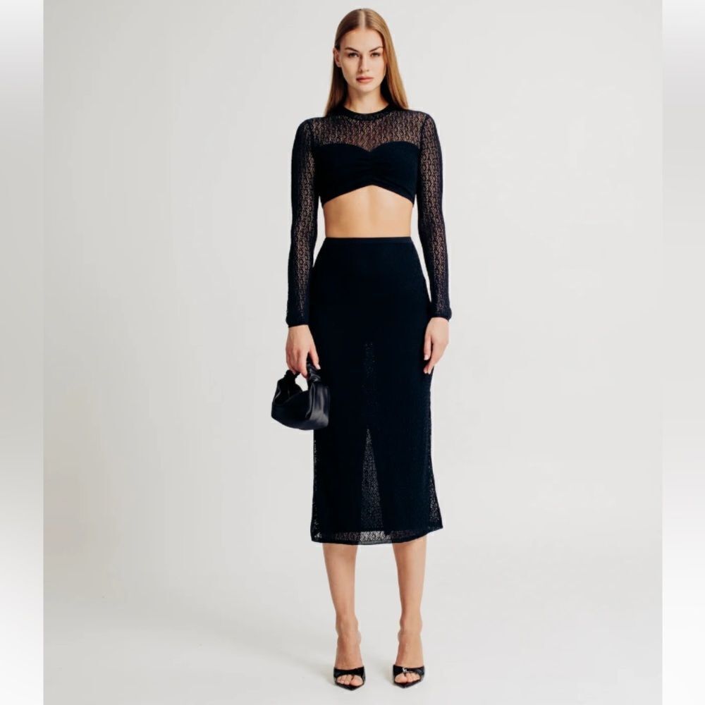 RONNY KOBO Skirt Top NEW Matching Set Beverly Lace Knit Black Size Small